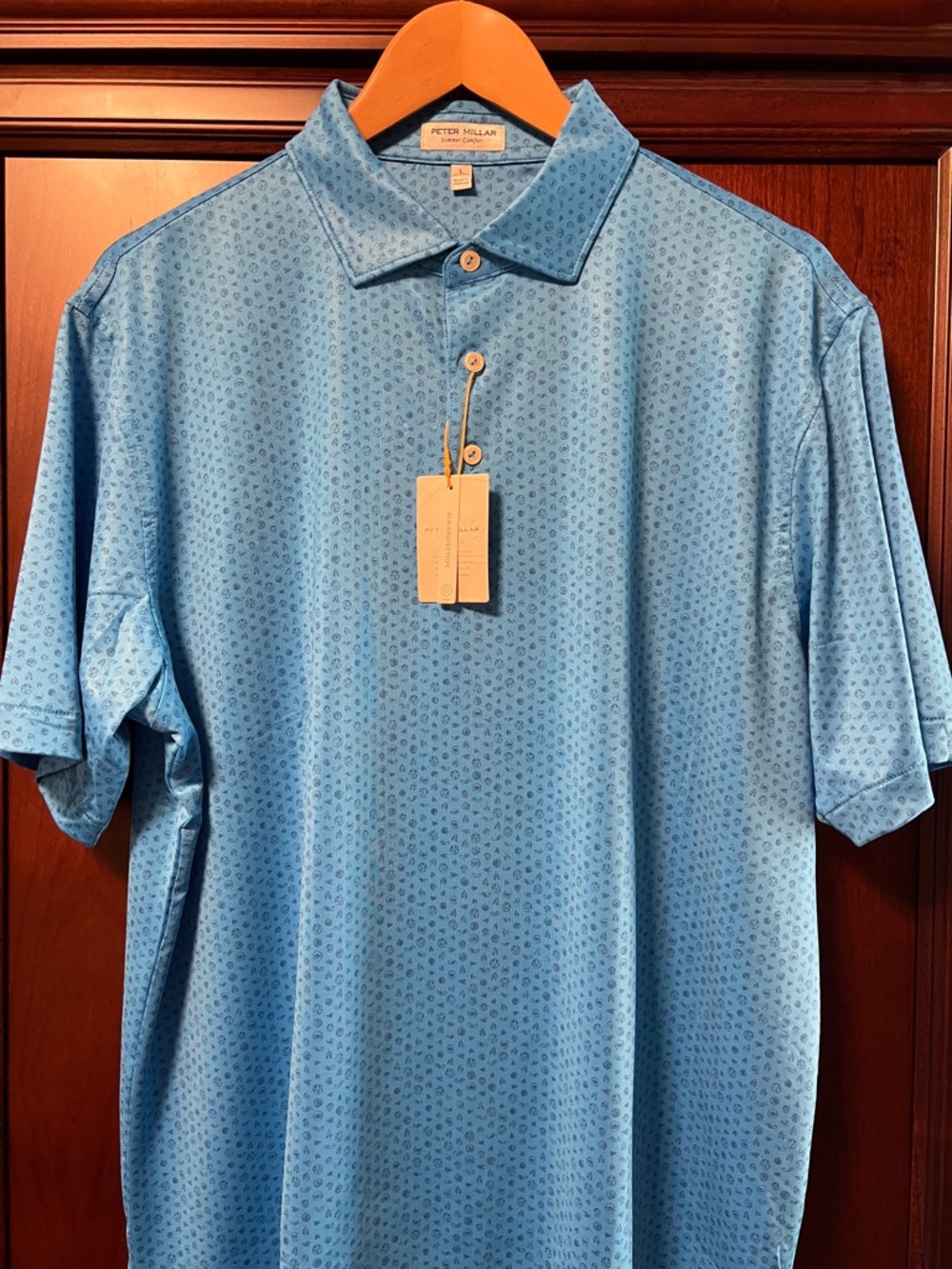 Brand New Peter Millar Summer Comfort Sky Blue Golf Polo World Traveler Print!